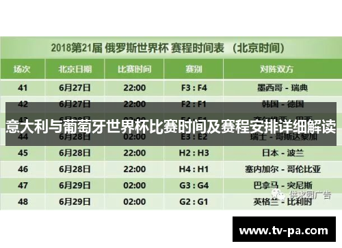 意大利与葡萄牙世界杯比赛时间及赛程安排详细解读