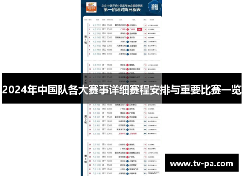 2024年中国队各大赛事详细赛程安排与重要比赛一览
